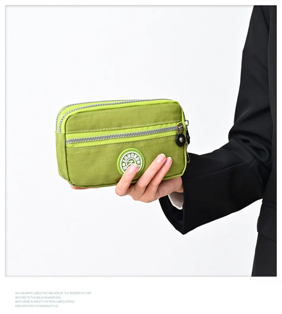 2026 New Clutch Women's Bag Three-Layer Zipper Mini Nylon Cloth Solid Color Mobile Phone Bag Coin Purse
