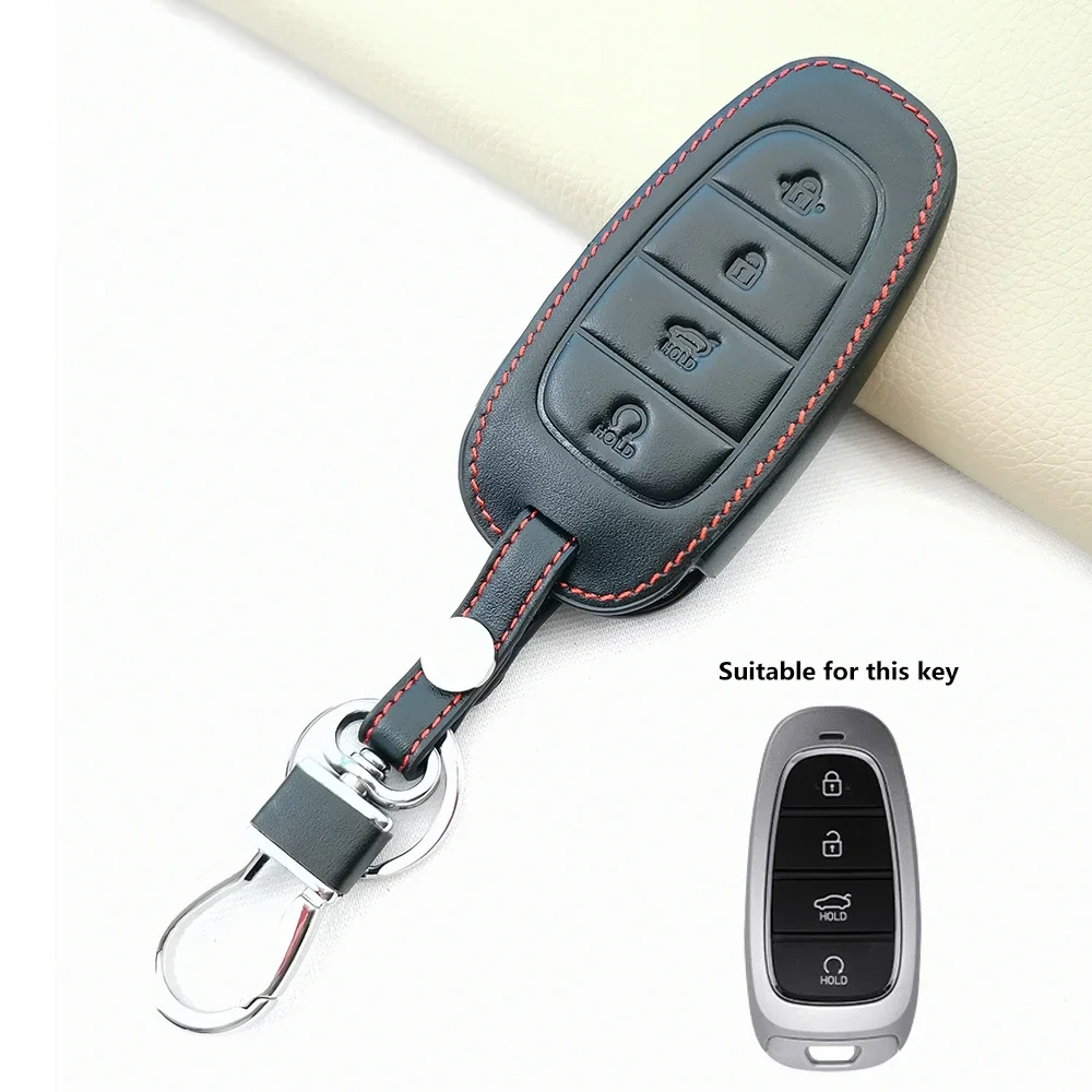 For Hyundai Sonata Nexo DN8 Santa Fe TM Tucson NX4 Staria Loniq 2020-2021 3 4 5 6 7 8 Buttons 100% Leather Key Fob Case Cover