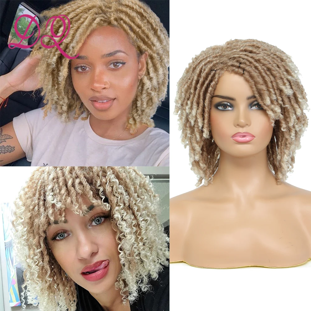 

Dreadlock Wig Synthetic Curly End Ombre Braided Wigs With Bangs African Faux Locs Crochet Twist Hair Short Wigs For Black Women