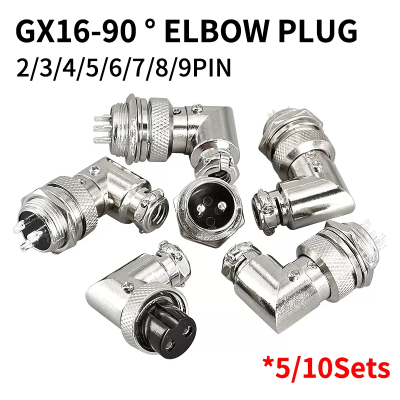 

Aviation plug socket elbow GX16-2PIN 3PIN 4PIN 5PIN 6PIN 7PIN 8PIN 9PIN right-angle connector 90-degree right-wing connector