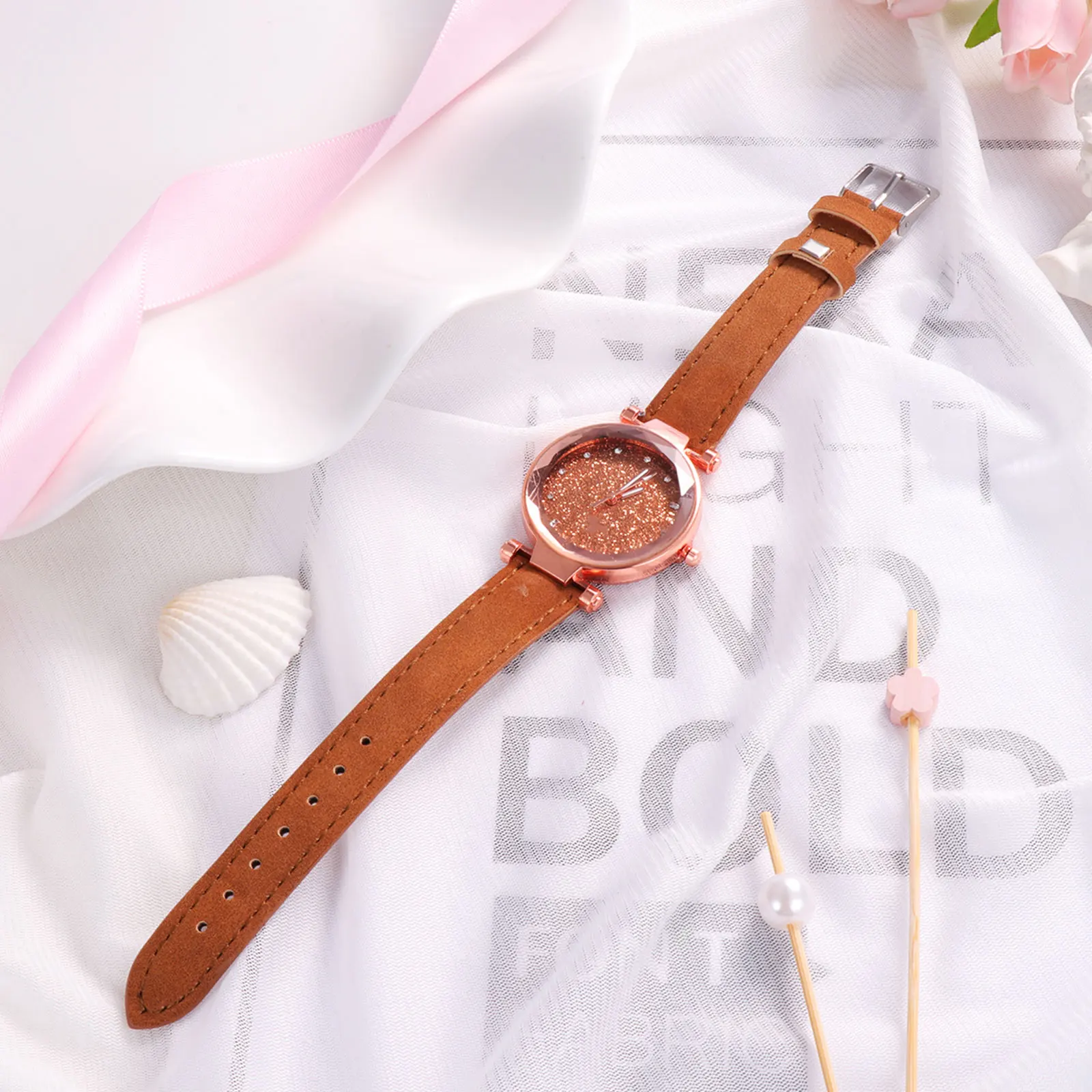 

2 Pcs Quartz Watches Unique Design Wrist Decoration Girl Women Purple and Brown