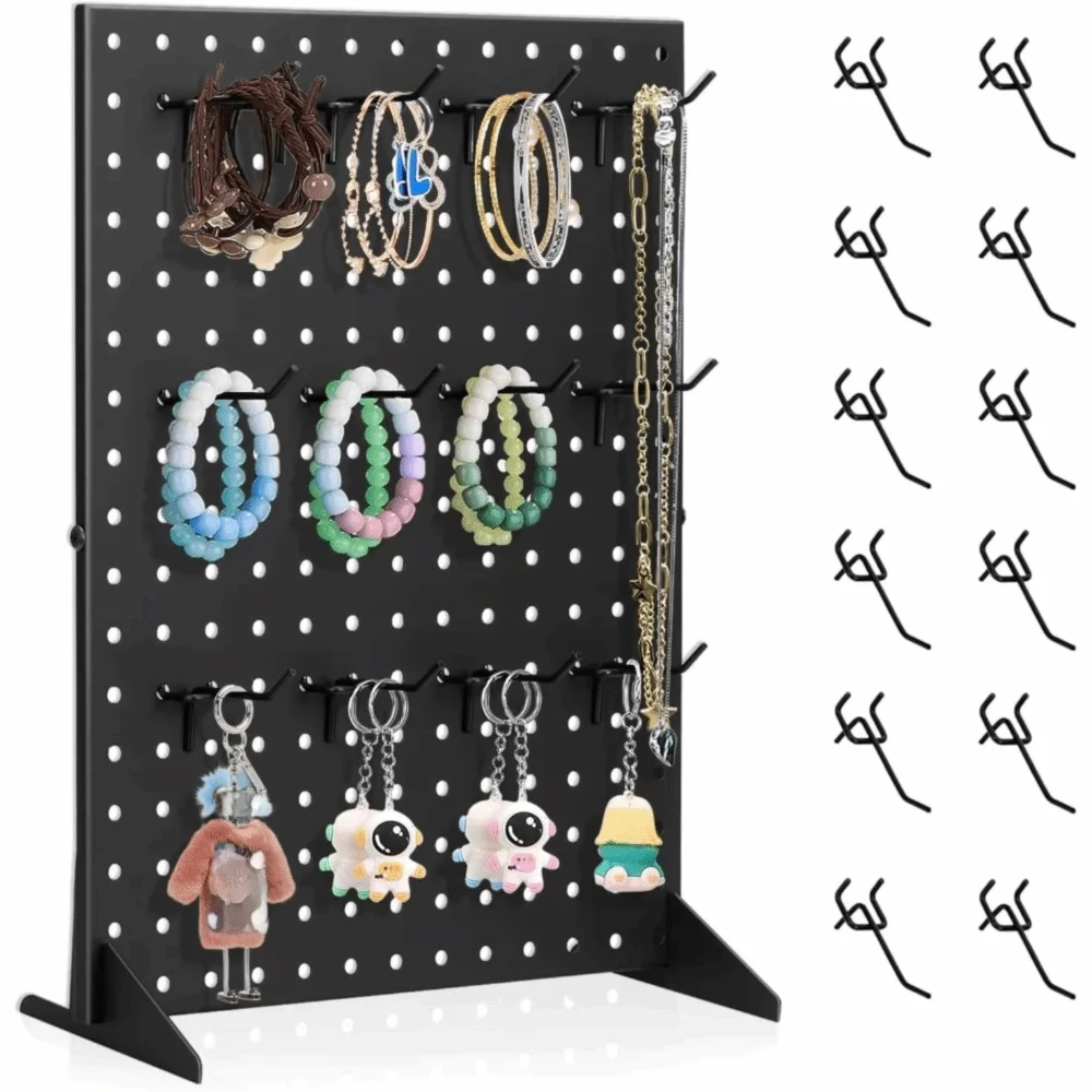 

Metal Pegboard Display Stand With 12 Peg Hooks Decoration Jewelry Retail Display Rack Space-Saving Multifunction