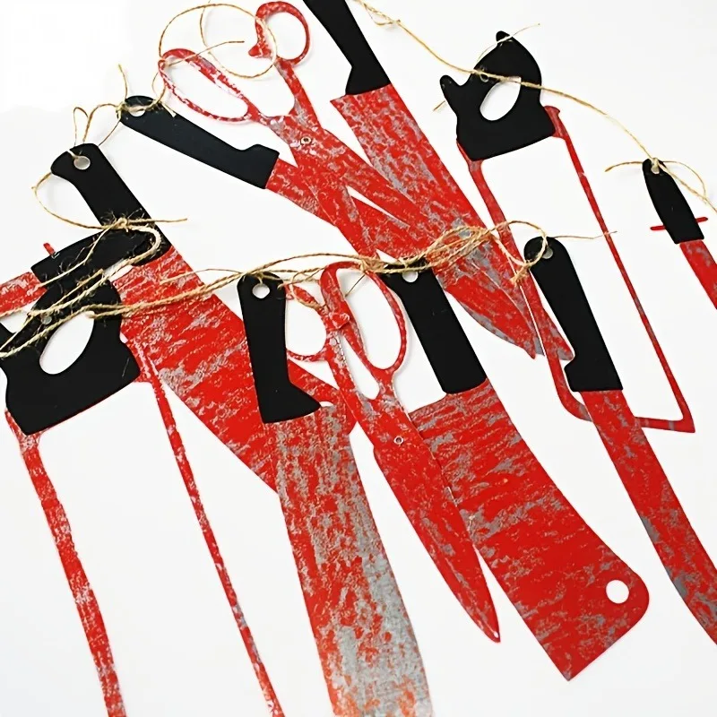 1-10Sets Halloween Blood Knife Streamer Outdoor Decoration Bar Party Haunted House Terror Hanging Ornament New Spooky Prop - view 4