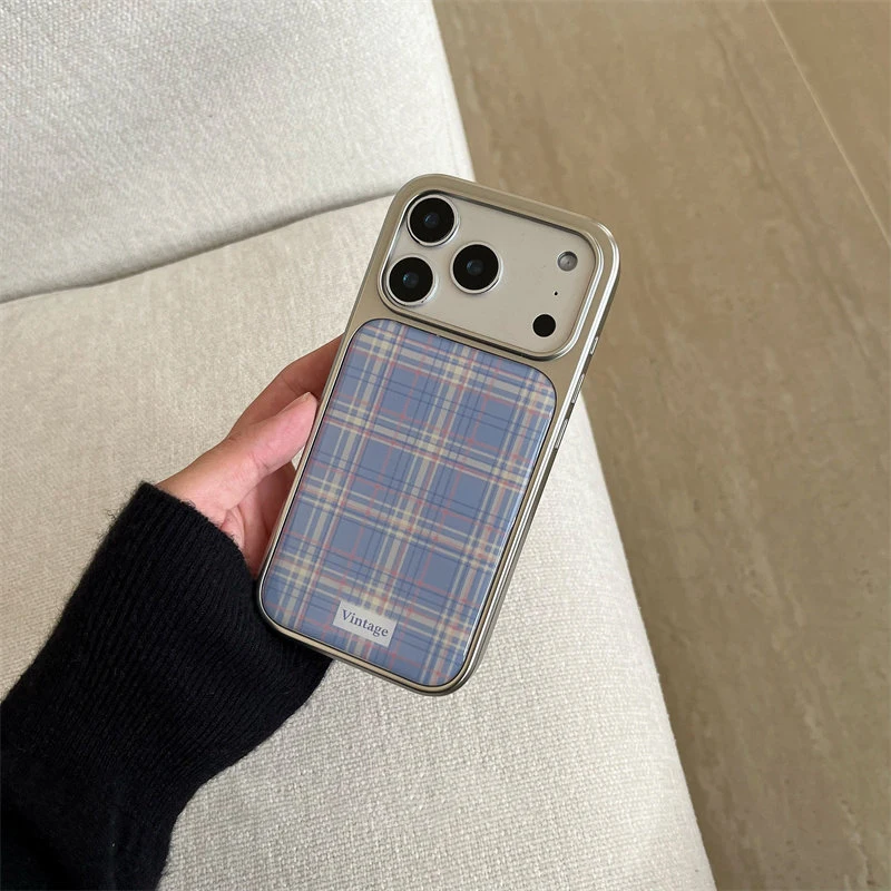 

Korean Style Grid Pattern Phone Case for iPhone 17 17e 16e 16 15 14 13 12 11 Air Pro Max X XR XSMAX 8 7 Plus Luxury Clear Cover