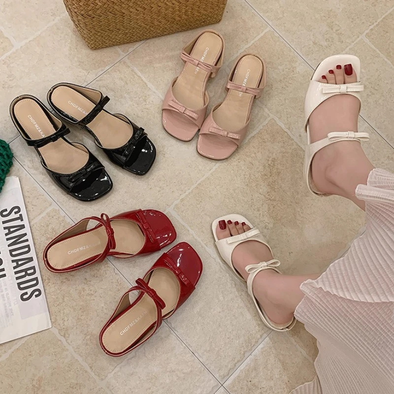 

Wedges Heel Women Slippers Concise Open Toe Shoes Summer Ladies Outdoor Butterfly-knot Vacation Dress Slides Sandalias