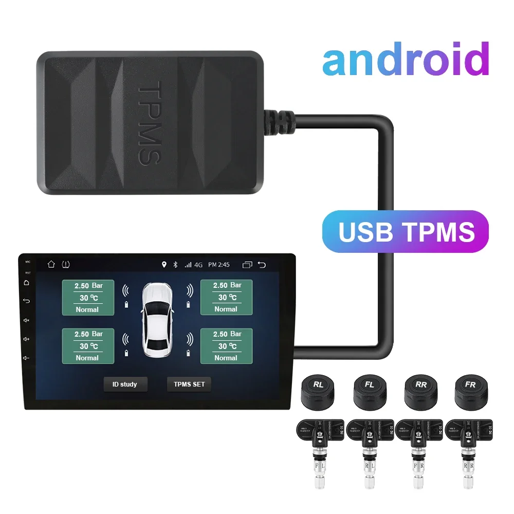 USB TPMS Tire Pressure Monitoring System Android TPMS Spare Tyre Internal External Sensor for Car Radio DVD Player