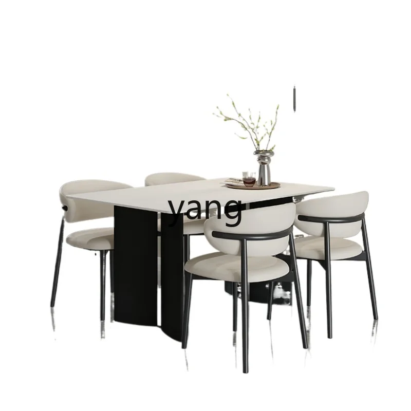 

L'm'm Minimalist Pure White Stone Plate Dining Table Simple Rectangular Dining Tables and Chairs Set Pieces