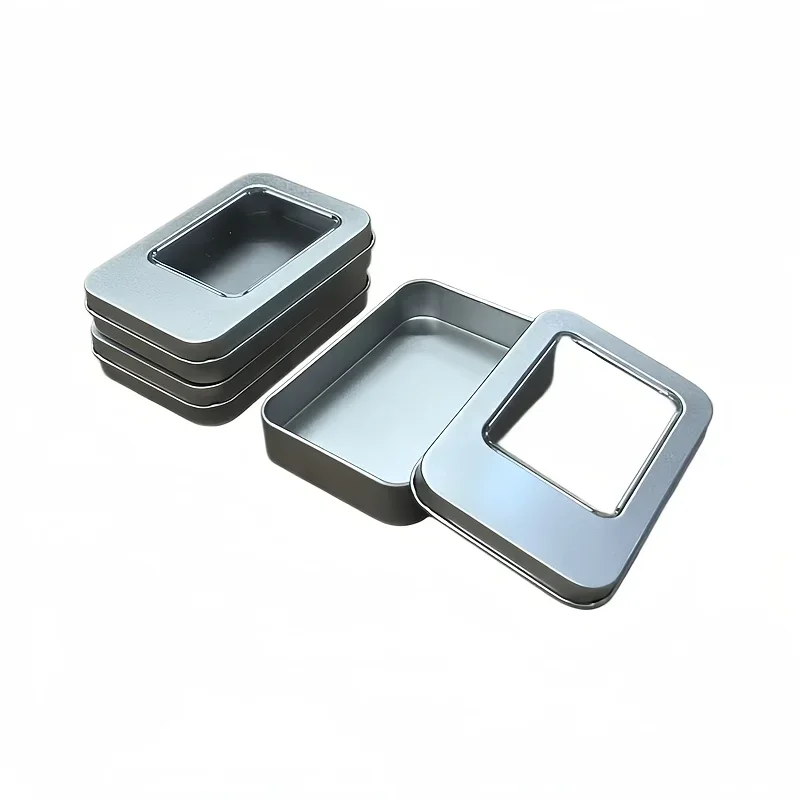 Traditional Iron Storage Box with Window and Lid, Portable Rectangular Metal Container for Household Storage