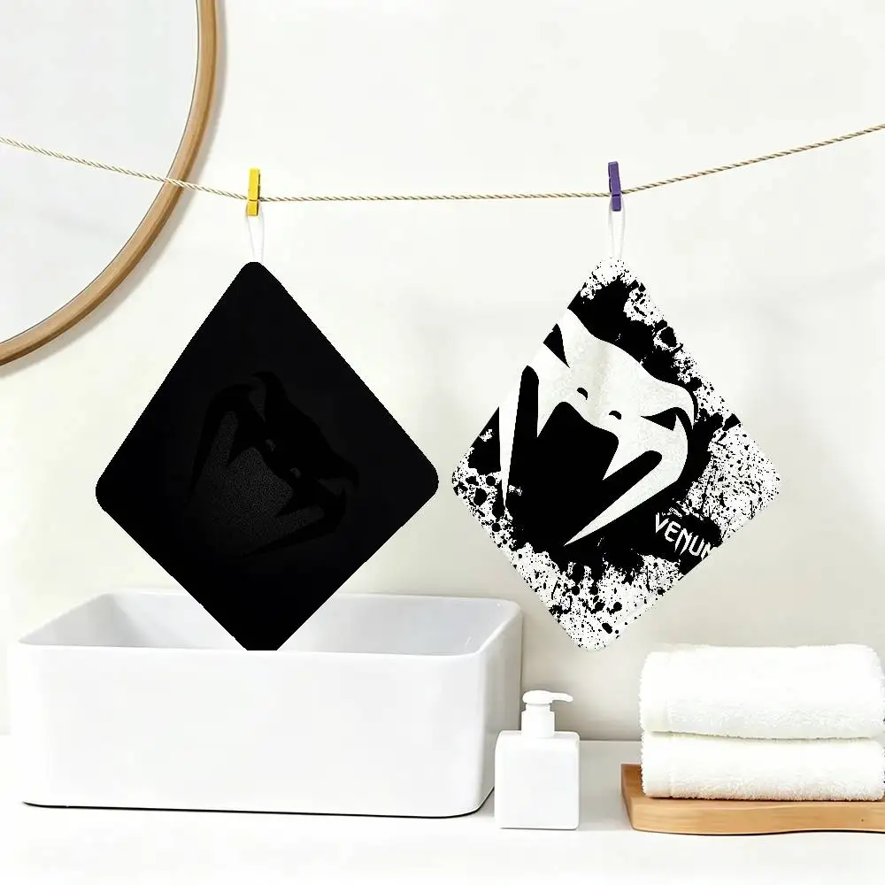 Multi-Size Selection V-Venum Hanging Kitchen Towel, Polyester Cotton Fabric, Absorbent Hand Wiping Towel for Home Dormitory