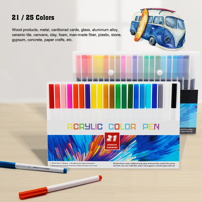 

21/25 Colors Acrylic Paint Marker Pens For Ceramic Rock Glass Porcelain Mug Wood Fabric Canvas, Metal Permanent Pen Art Painting