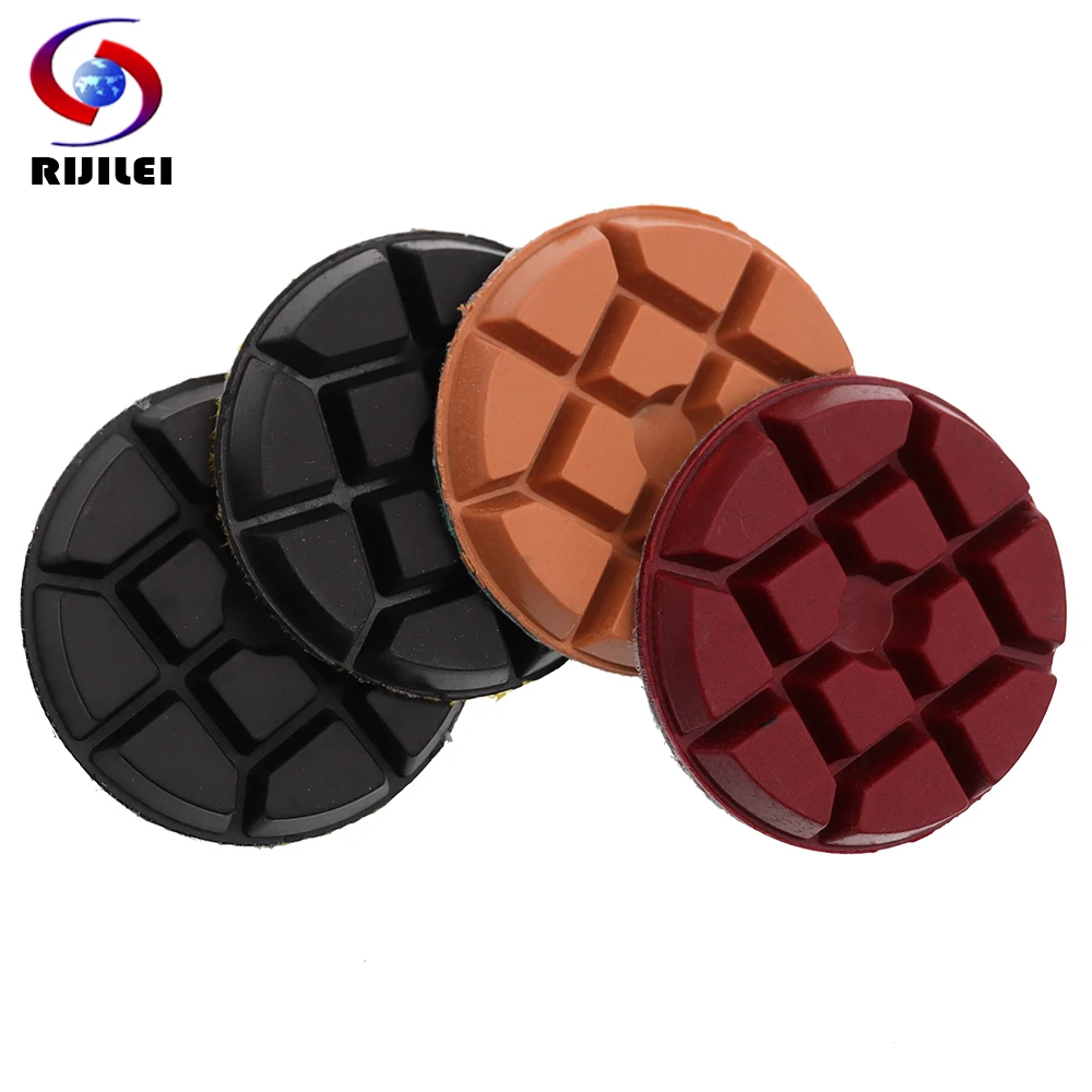 RIJILEI 4 PCS 3Inch Diamond floor Polishing Pad 80mm Resin Polishing Disc For Concrete Marble,Granite Abrasive Tools 3FP2-3