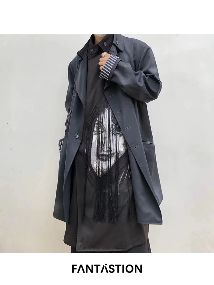 FANTASTION Original design Double-layer jacket Grimace embroidery tassels unisex chic coat jackets outwear coats