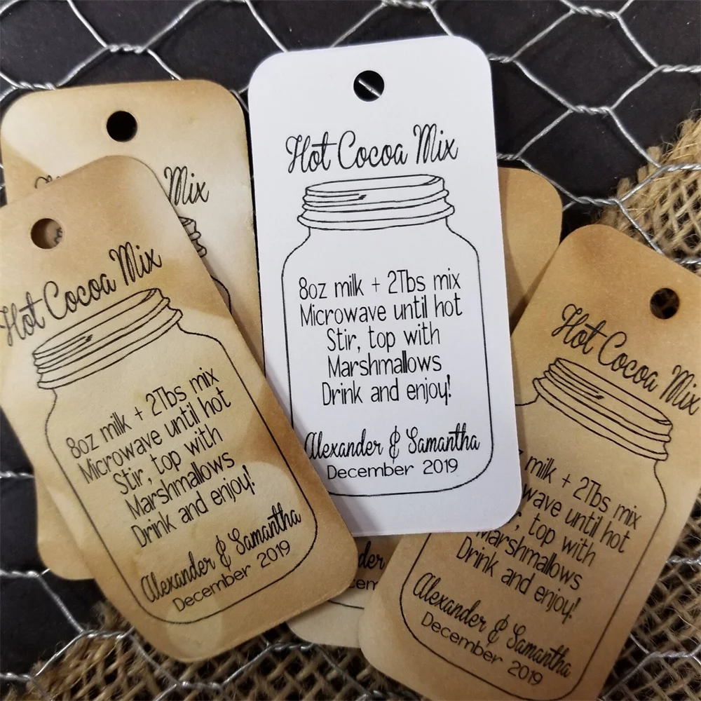 50PCS Hot Cocoa Mix hole punched Personalize with names and date Mason Jar Favor Tags