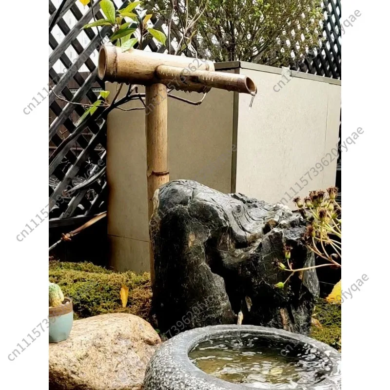 Bamboo Water Fountain Ornament, Water Pump Filter Circulation System for Stone Trough Fish Tank Garden