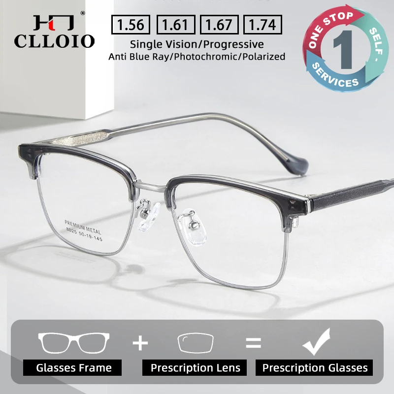 

CLLOIO Business Casual Style Prescription Glasses Men Anti-Reflective Photochromic Myopia Glasses Progressive Reading Eyewear