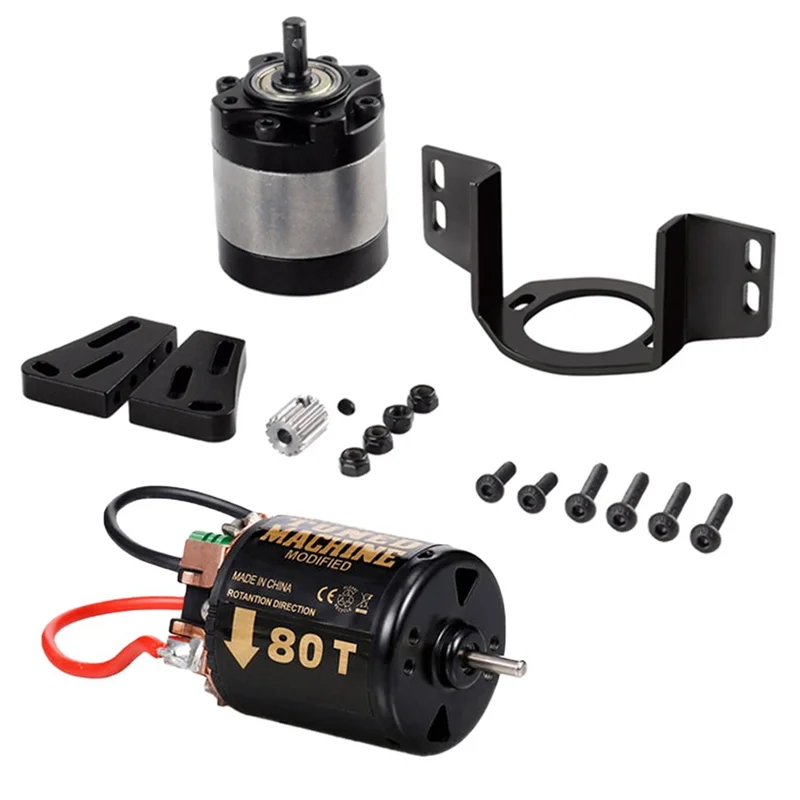 

External Carbon Brush 540 Brushed Motor 80T with 1:5 Reduction Gearbox for 1/14 Trailer 1/10 RC Car Crawler SCX10 TRX4