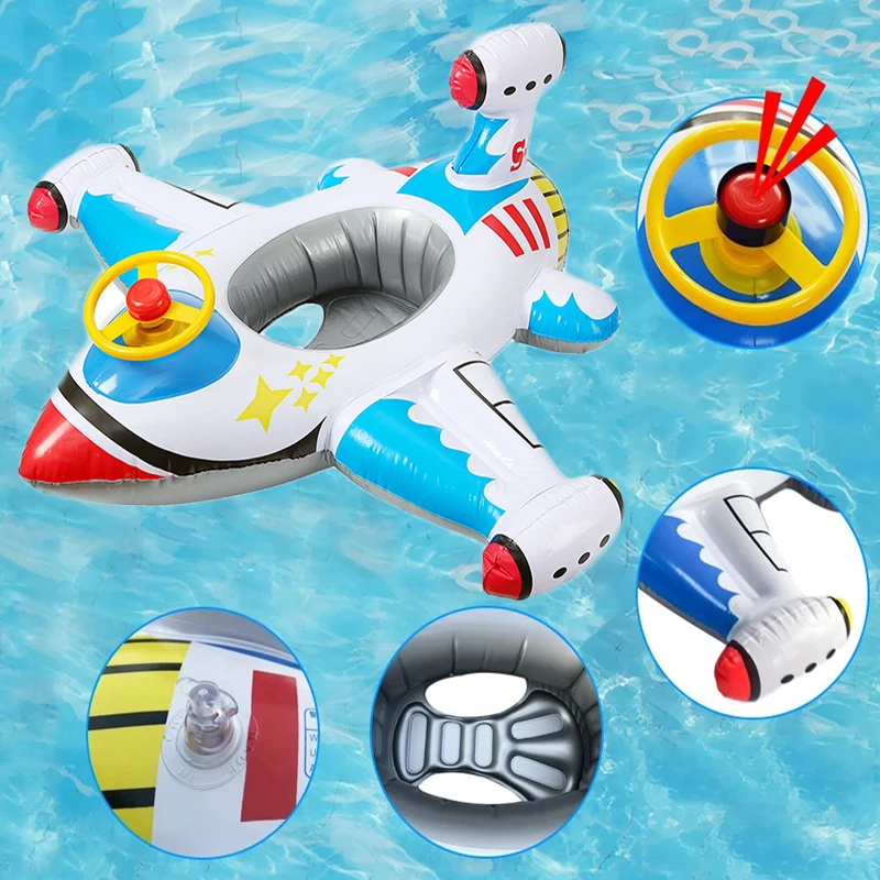 

Swimming Circle Airplane Float Pool Swimming Ring Inflatable Circle Baby Seat with Steering Wheel Horn Summer Beach Party Toys