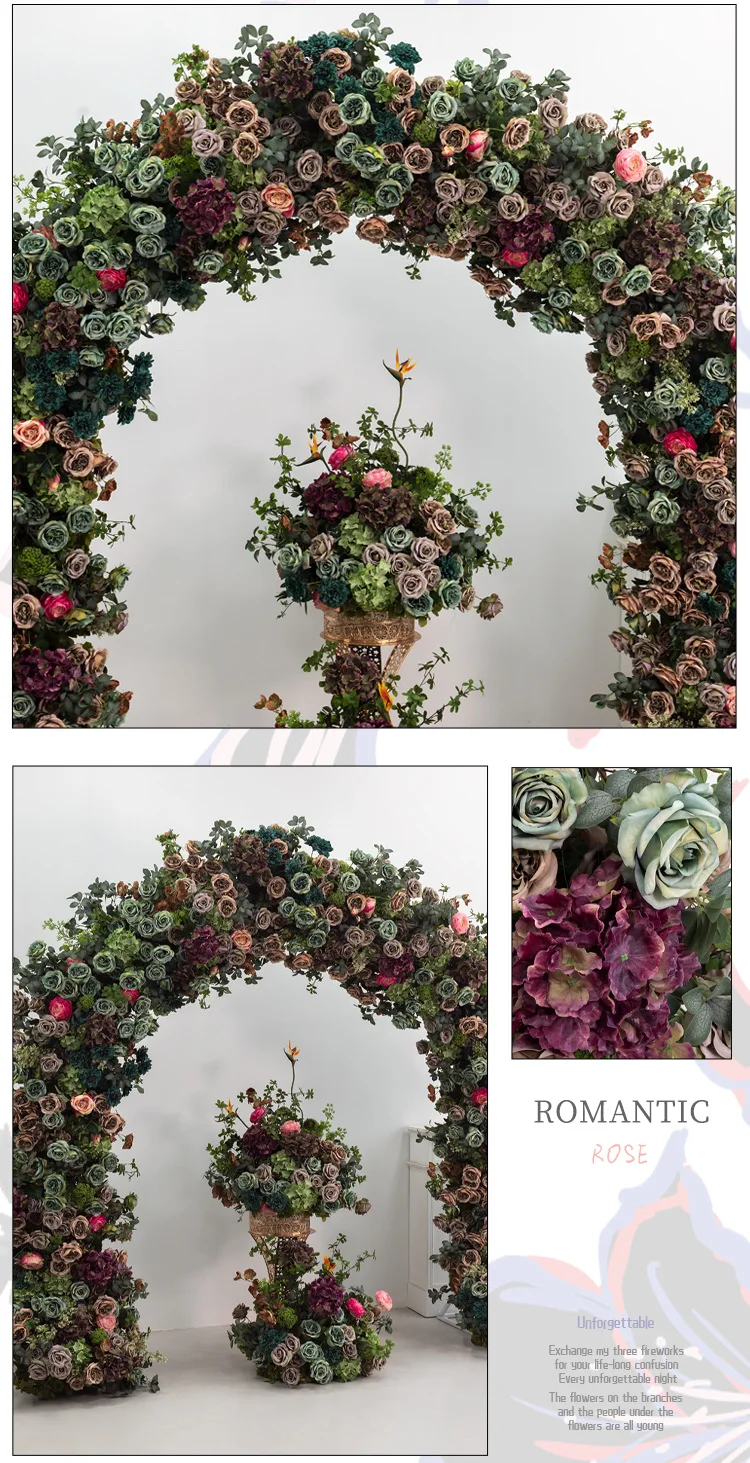 Burgunderrote Künstliche Rosen U-förmiger Blumenbogen Hochzeits-Hintergrund Bühnen-Blumenarrangement Künstliche Blumenreihe Großhandel Event-Dekoration – Detail 4