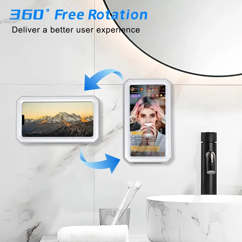 Selbstklebende, beschlagfreie, wasserdichte Dusch-Handyhalterung, universelle Touchscreen-Handyhülle mit Ablauf für das Badezimmer – Detail 6