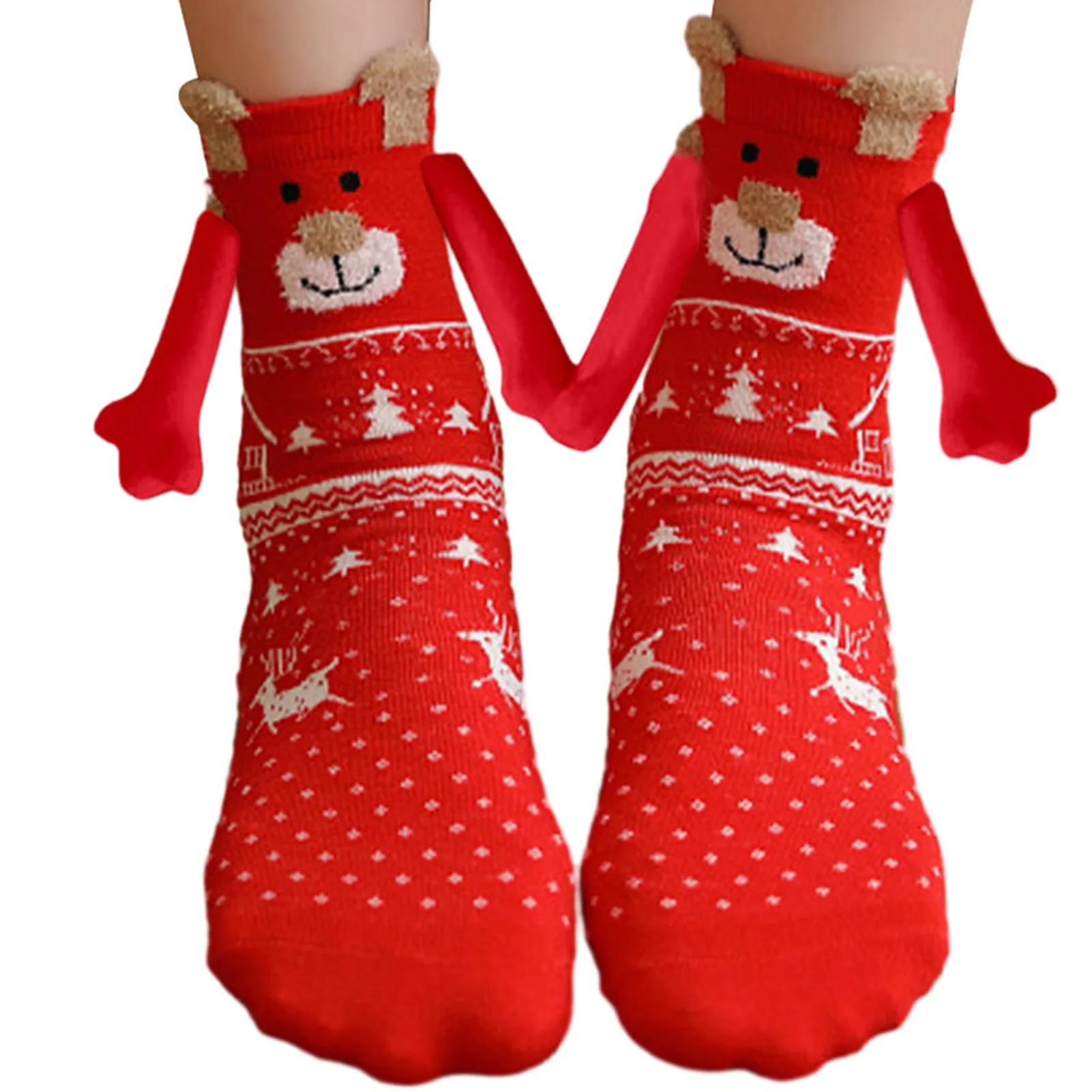 Christmas Hand Holding Socks Funny Creative Magnetic Attraction Holding Hands Socks for Women Friends Couples