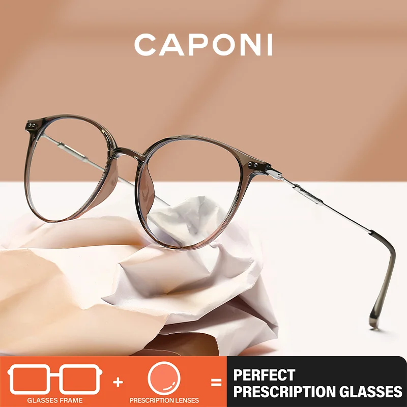 CAPONI Prescription Women Glasses Simple Progressive Glasses Myopia Photochromic Brown Anti Blue Ray Reading Glasses PJ2205