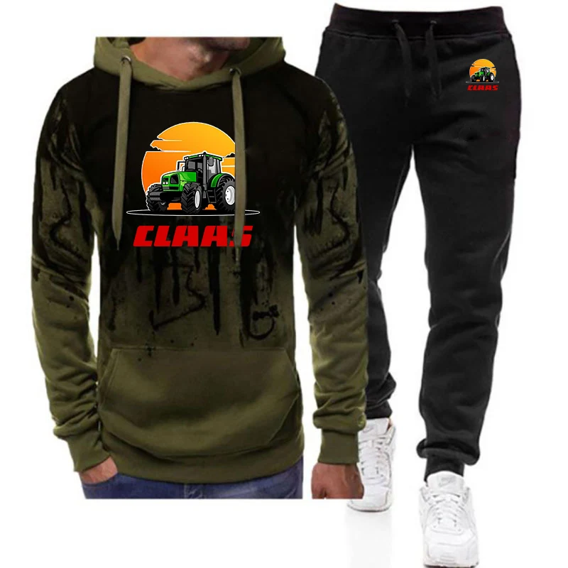 

2026 Tractor Claas Print Spring And Autumn Men's New Harajuku Gradient Color Hooded + Long Pants Refreshing Suit