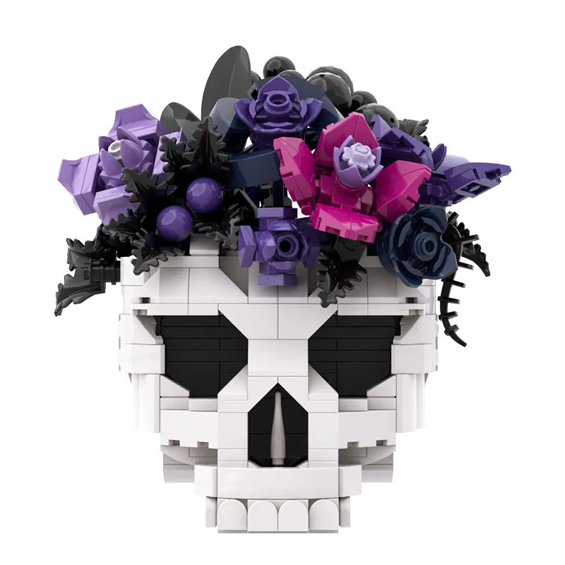 

MOC Purple Skull Roses Bouquet Bricks Model Gothic Skull Flowers Plant Pot Decorate Building Blocks Assembly Toys Kids DIY Gifts