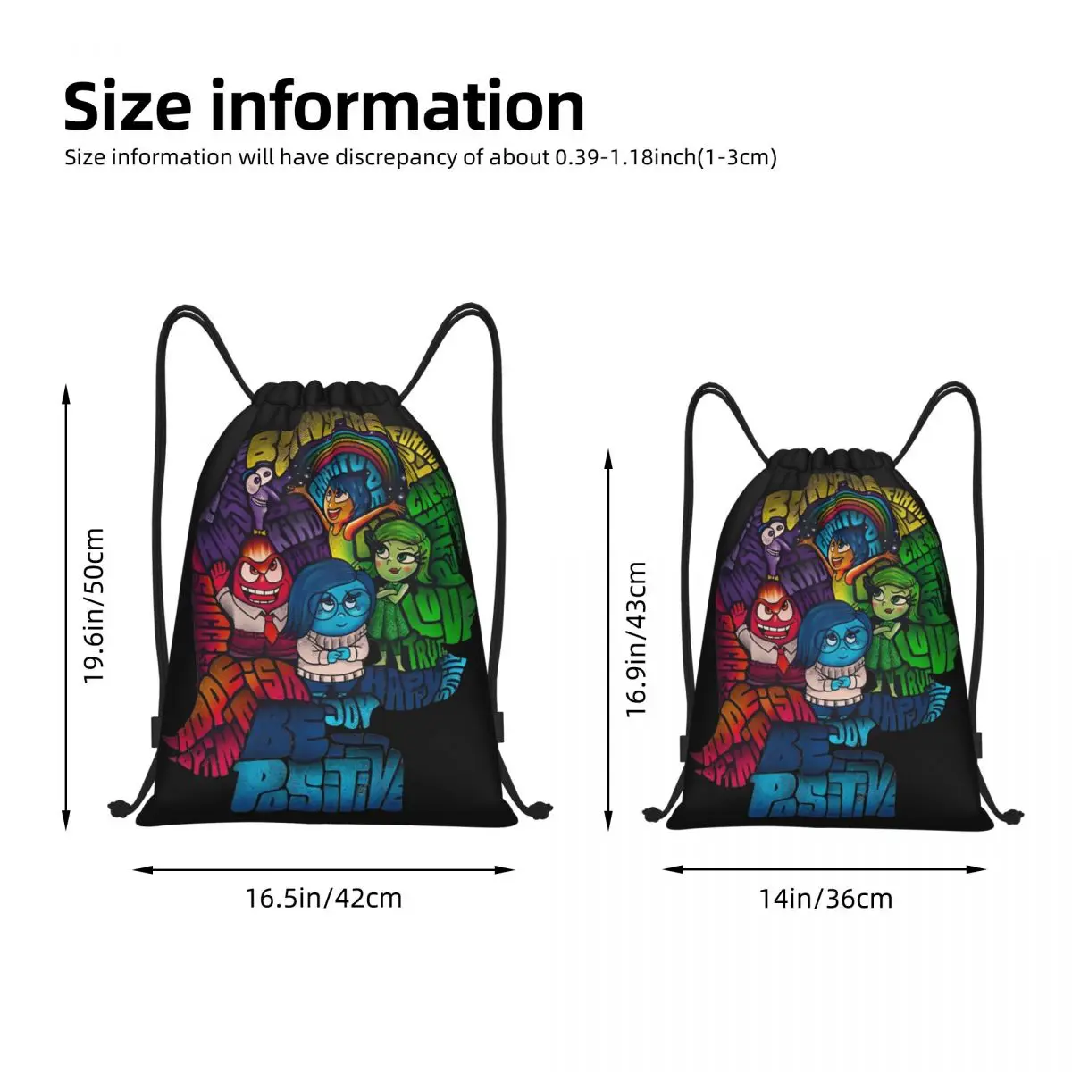 Inside Out Emotions Sadness Anxiety Drawstring Backpack Sports Gym Bag Cartoon String Sackpack for Exercise