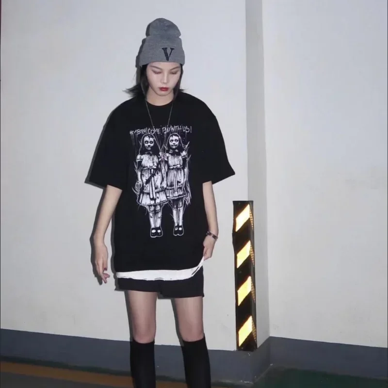 Cotton Tee New Fashion T Shirt for Women Girl Japanese Harajuku Streetwear Emo  Alt Tops Gothic Goth Horror Clothing