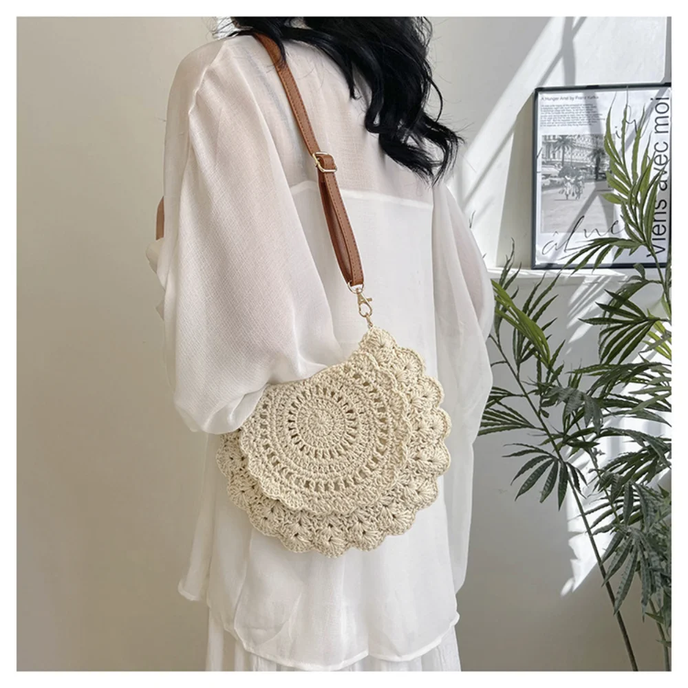 Mode hohle gewebte Umhängetasche für Frauen handgemachte Faden häkeln Blume Sommer Cross body Strand tasche Flip Button Handtasche