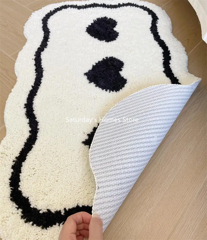 Heart Black & White Rug Door Tuftting  Mat Soft Thick Fluffy Tuftted Door Floor Carpet Bathroom Absorbent Toilet Kitchen Rug