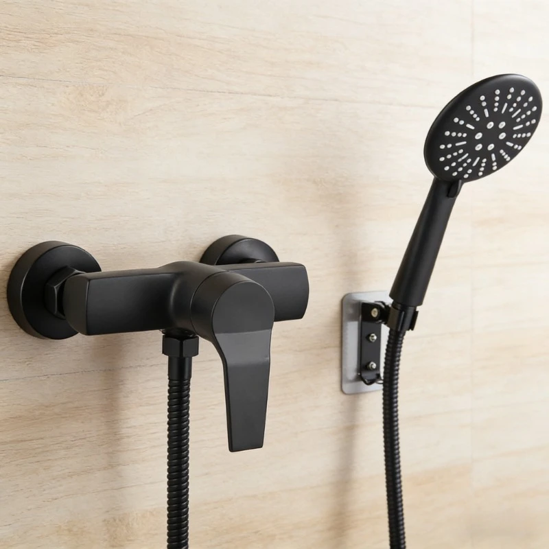 

Black Bathroom Shower Faucet Wall Mounted Hot and Cold Water Mixing Valve Faucet 304 Stainless Steel Triple Tub Faucet