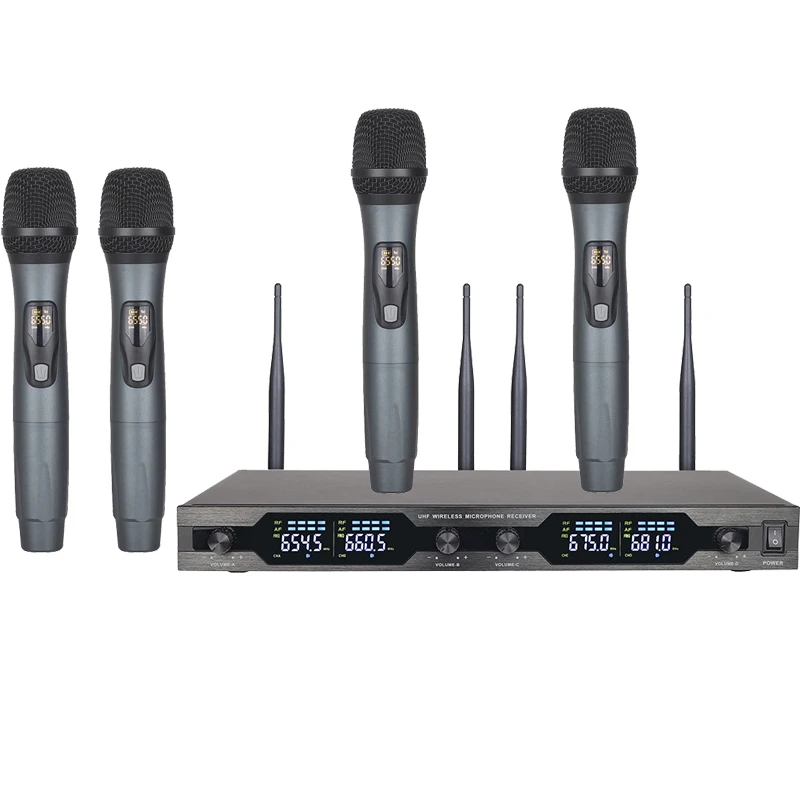 

XTUGA WM-04 Professional Uhf Cordless 4 Channel Handheld Wireless Dynamic Microphones for Church Bar Stage Karaoke