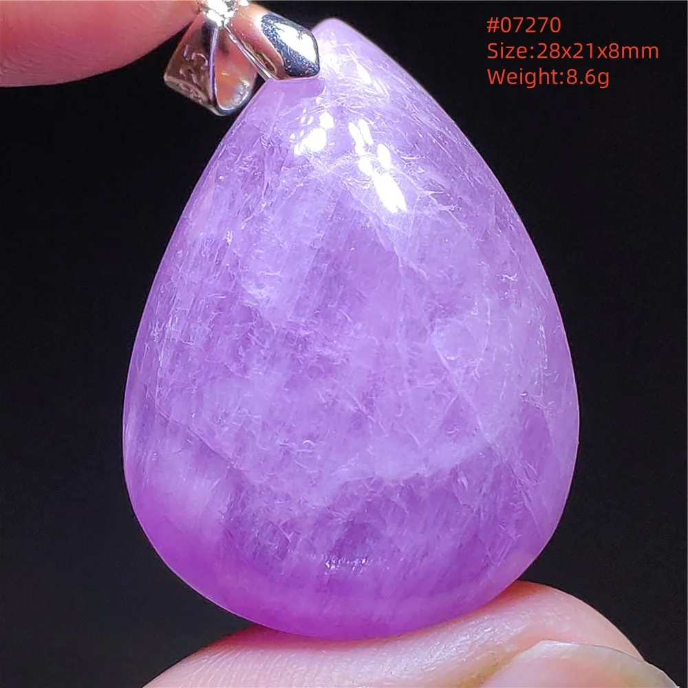 Natural Purple Kunzite Quartz Pendant Kunzite Round Sphere Cat Eye Necklace 14mm 925 Sterling Silver AAAAAA