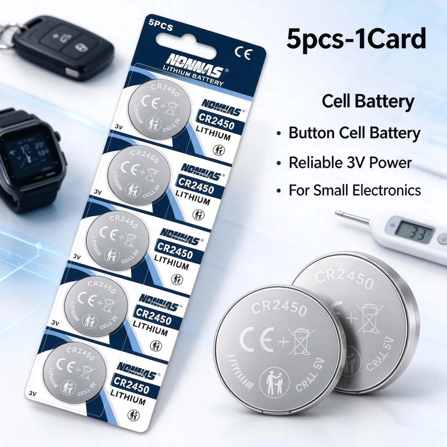 5-50PCS 3V  CR2450 Lithium Battery 600mAh  5029LC LM2450 DL2450 CR2450N BR2450 for Watch & Electronics Button Coin Battery