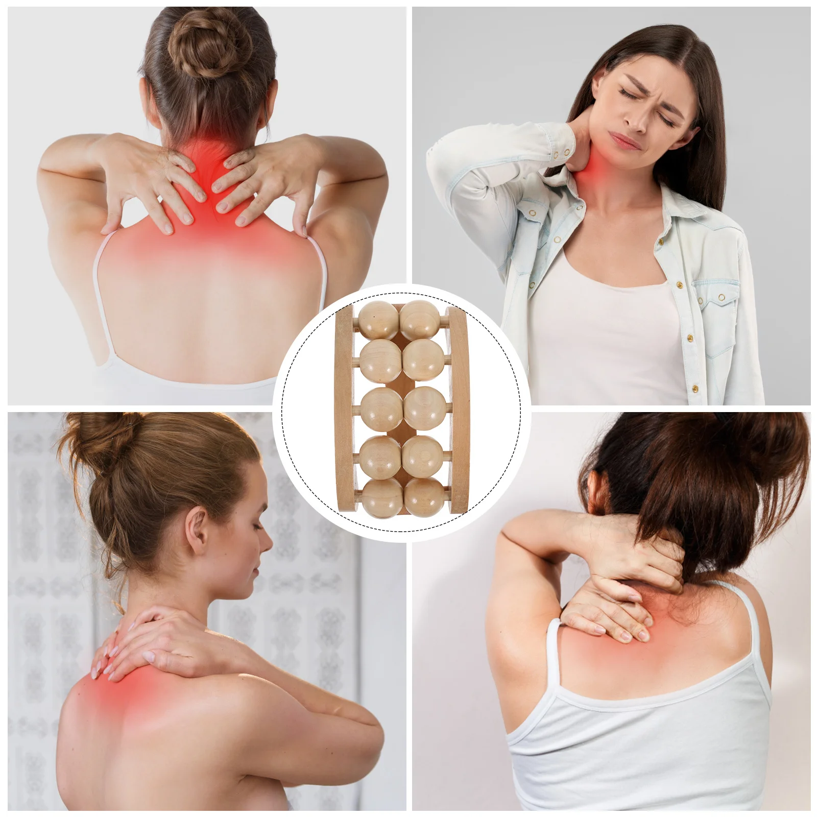 10-Perlen-Rückenmassagegerät aus Holz mit zwei Reihen, ergonomischer Handroller zur Entspannung von Akupunkt und Stressabbau jederzeit und überall