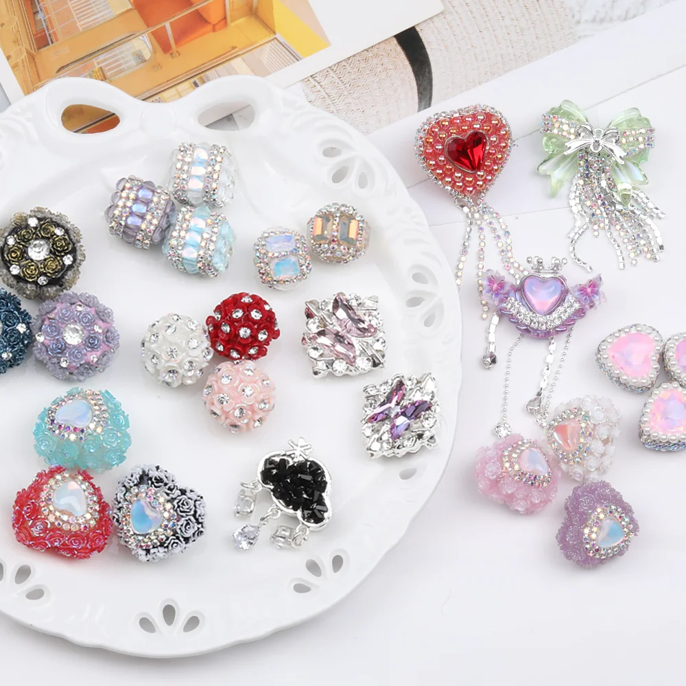 Cordial Design 20Pcs Fancy Beads/Hand Made/Heart & Bowknot Shape/DIY Acrylic Beads Making/Rhinestone Effect/Jewelry Accessories