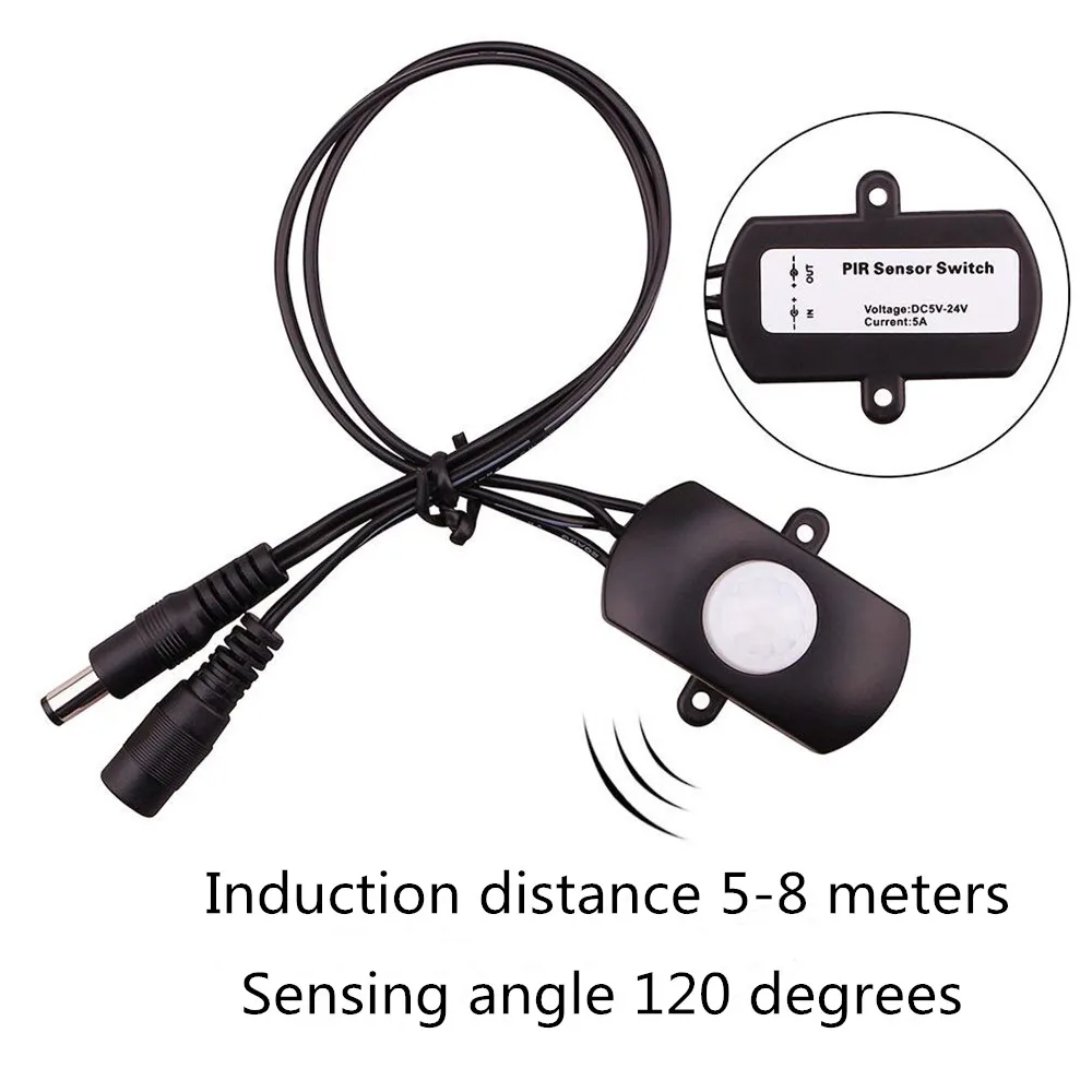 DC5-24V 5A Mini Adjustable Auto PIR Lnfrared Motion Sensor Detector LED Light Strip Switch 5.5 DC Plug