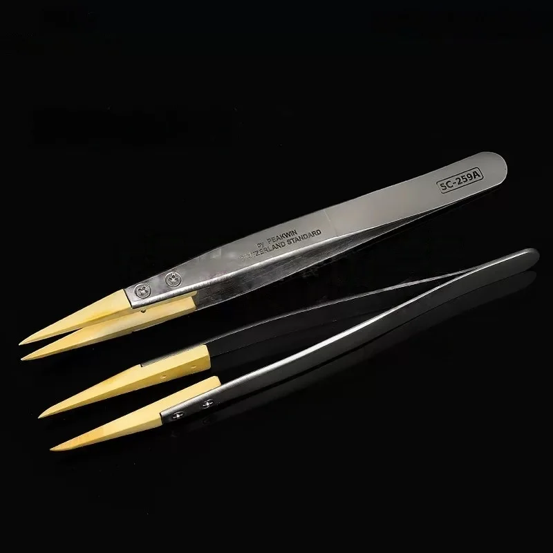 WatchmakingTools Pinzette a punta in legno di bosso Pinzette in legno lucidate a mano Pinzette antimagnetiche di precisione Non danneggiano le parti dell'orologio