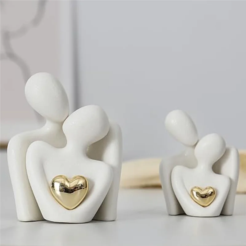 AT02-Mini estatua de pareja escultura abstracta soporte de TV decoración chuchería parejas amor oficina Show piezas blanco A