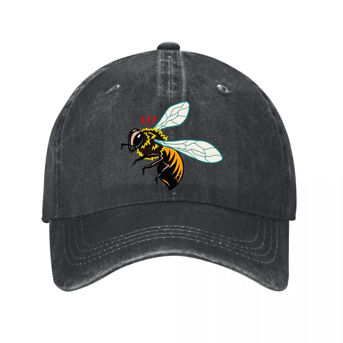 Buzzing Honey Bee Insect Illustration Washed Baseball Cap Outdoor Hat