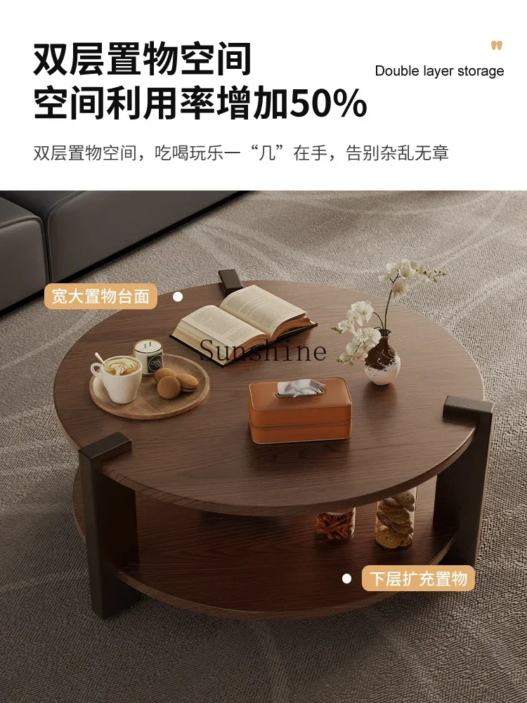 Round coffee table household simple side table double layer tea table