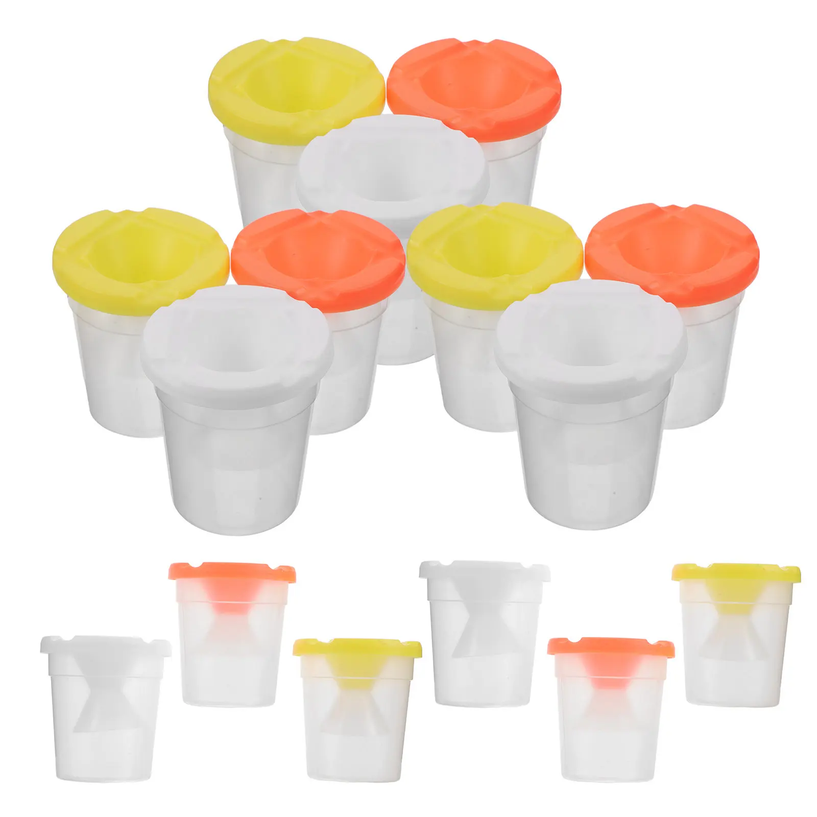 15Pcs Transparent Paint Cups with Lids Spill Proof Reusable Plastic Paint Mixing Cups for Watercolor No Spill School