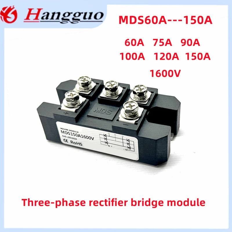 Módulo rectificador trifásico, MDS60-16, CA/CC, 60A, 75A, 90A, 100A, 120A, 150A, 60A, 1600V