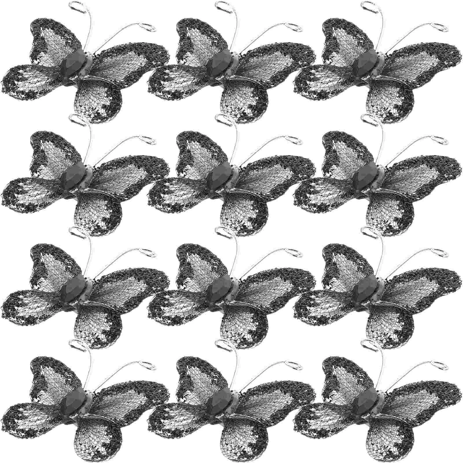 50pcs Black Mesh Wired Decorative Butterflies 3x3cm for Wedding Favors Scrapbooking Sewing Craft Decorations