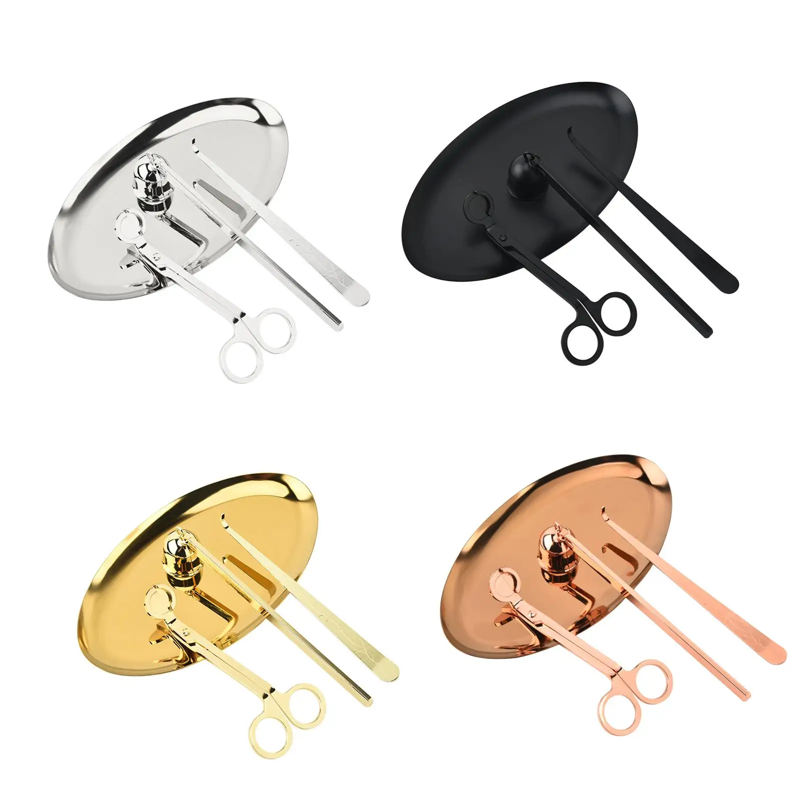 4Pcs Candle Accessories Wick Dipper Cutter Kit with Tray Plate Stainless Steel Candle Extinguisher for Women Multipurpose