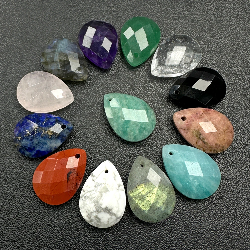 13X18MM Natural Stone Pendant Water Drop Shape Faceted Gem Pendants Charm for Jewelry Making Healing Necklace Earring Finding