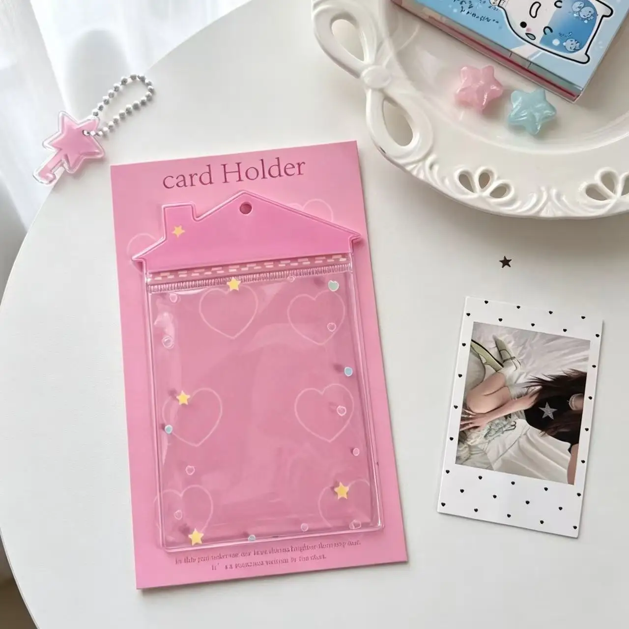 Cartoon Little House Card Holder Transparent PVC Badge Photocard Dustproof Display Pendant Plush Toy Storage Doll Bag image 4