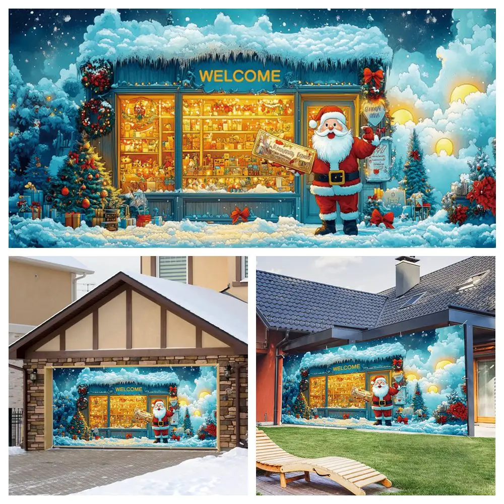 

Winter Christmas Garage Door Cover Banner Santa's Gifts Shop Backdrop Xmas Decor Indoor Outdoor Party Large Hanging Background