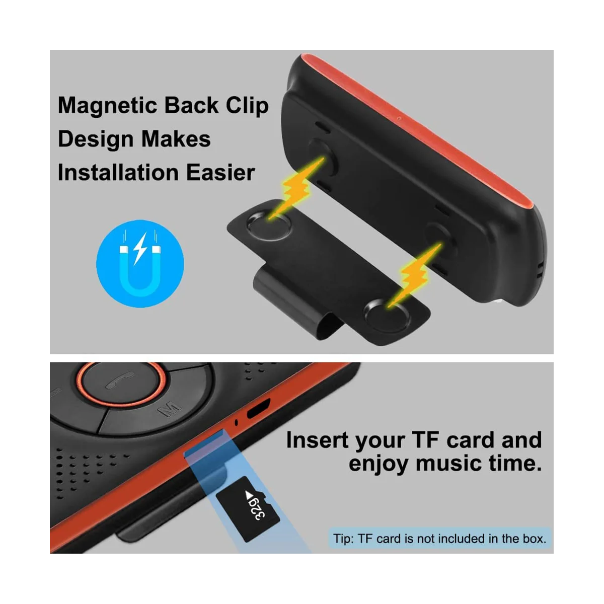 مشغل موسيقى لاسلكي للسيارة مع مشبك قناع ، سماعة بلوتوث ، تحدث يدوي ، مكبر صوت للسيارة